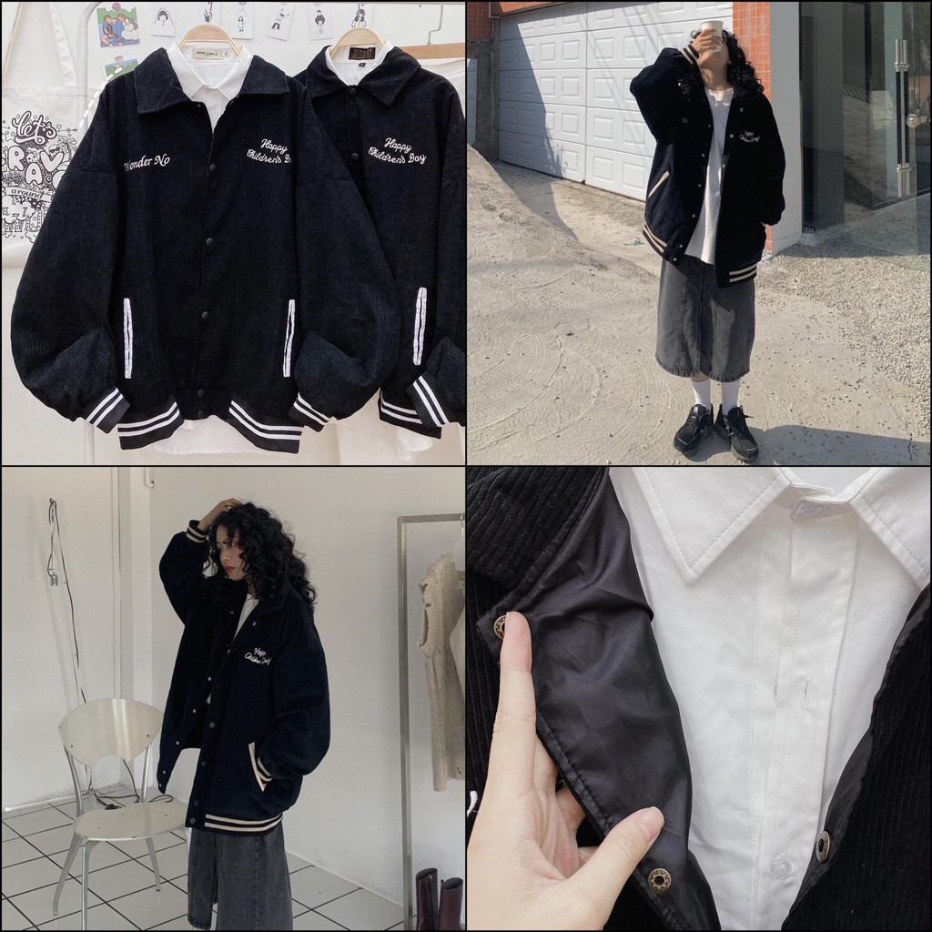 Áo Jacket Bomber YAYSHOP unisex nam nữ chất nhung gân mềm lót dù - Thêu chữ WONDER NO