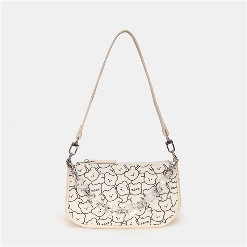 Túi đeo vai họa tiết graffiti phối dây xích acrylic thời trang