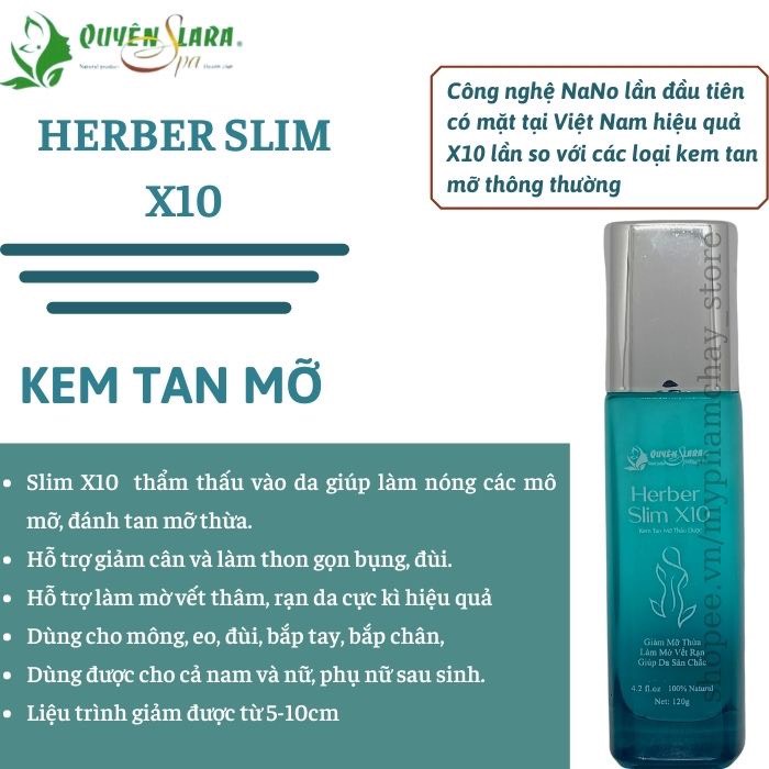 COMBO 5 Chai Kem Tan Mỡ Thảo Dược HERBER SLIM X10 - Giảm Mỡ Thừa, Làm Mờ Vết Rạng, Thon Gọn Bắp Tay, Bắp Chân, Nọng Cằm