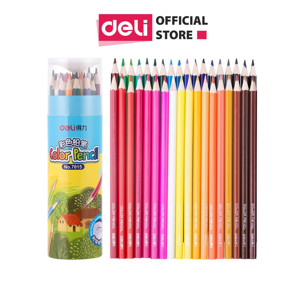 Cốc 12 bút chì màu Deli 7012 có kèm gọt