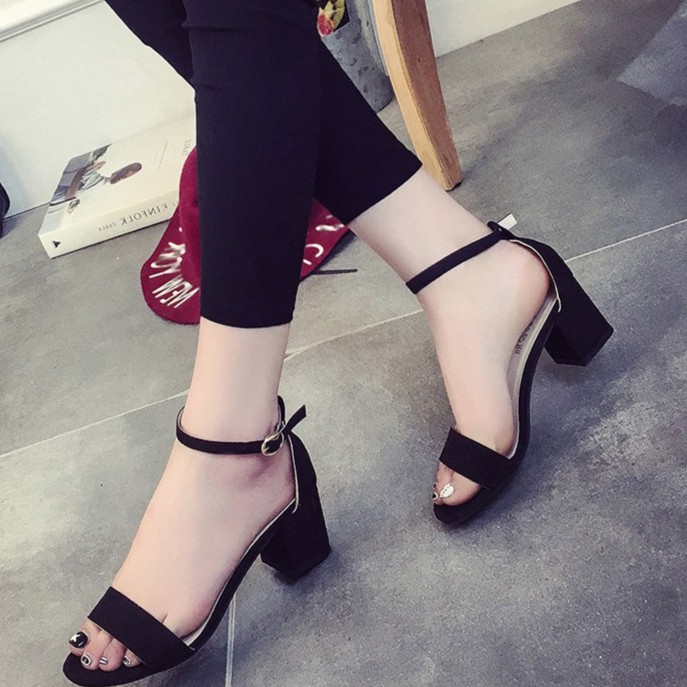 Giày cao gót đế vuông Dép Sandal 5 phân , 7 phân da lộn quai ngang