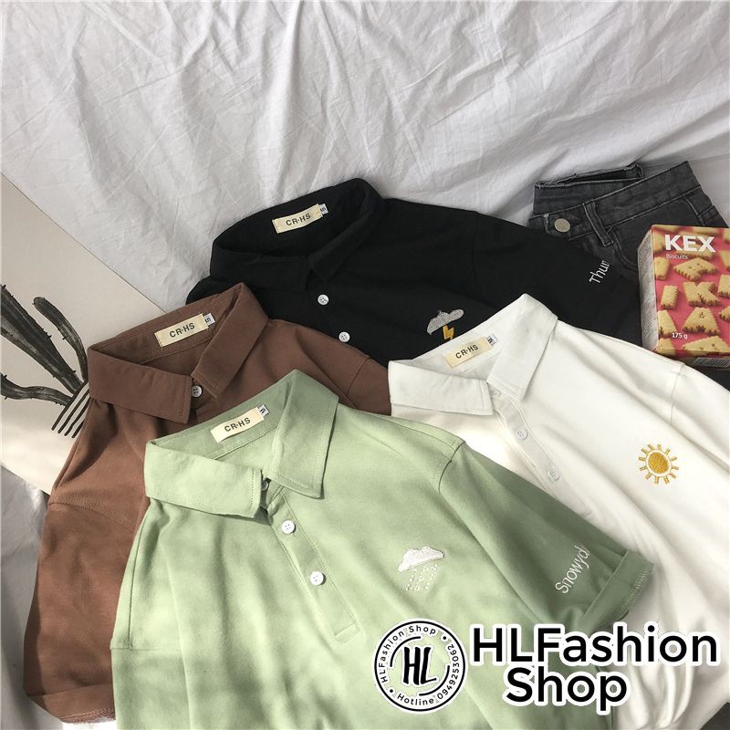 Áo polo thun cổ trụ thêu hình Thời Tiết siêu đáng yêu, áo thun size có cổ HLFashion