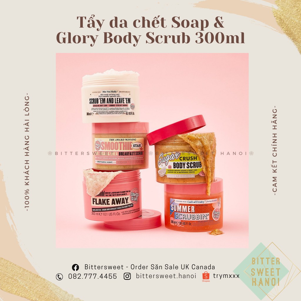 (‼️sẵn)Tẩy da chết toàn thân SOAP & GLORY Body Scrub Smoothie Star Breakfast | Flake Away | Sumer Scrubbin'