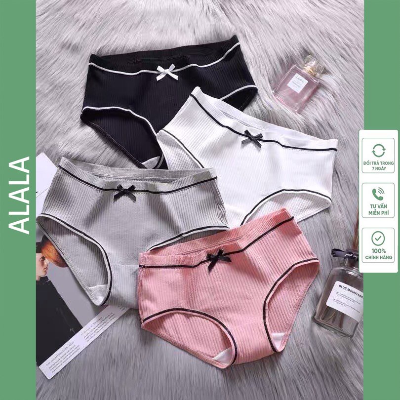Quần Lót Nữ Cotton gân tăm viền đen điệu đà phối viền đen đính nơ xinh mẫu A04