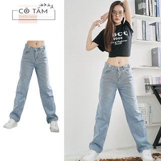 Quần jean nữ lưng cao, quần baggy nữ - khuy bấm eo - điều chỉnh eo linh hoạt - quần bò màu xanh - ulzzang hàn quốc