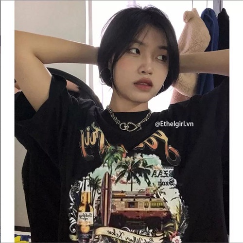 Áo Thun Tay Ngắn Dáng Rộng In Họa Tiết Thời Trang Hàn Quốc Xinh Xắn Cho Nữ