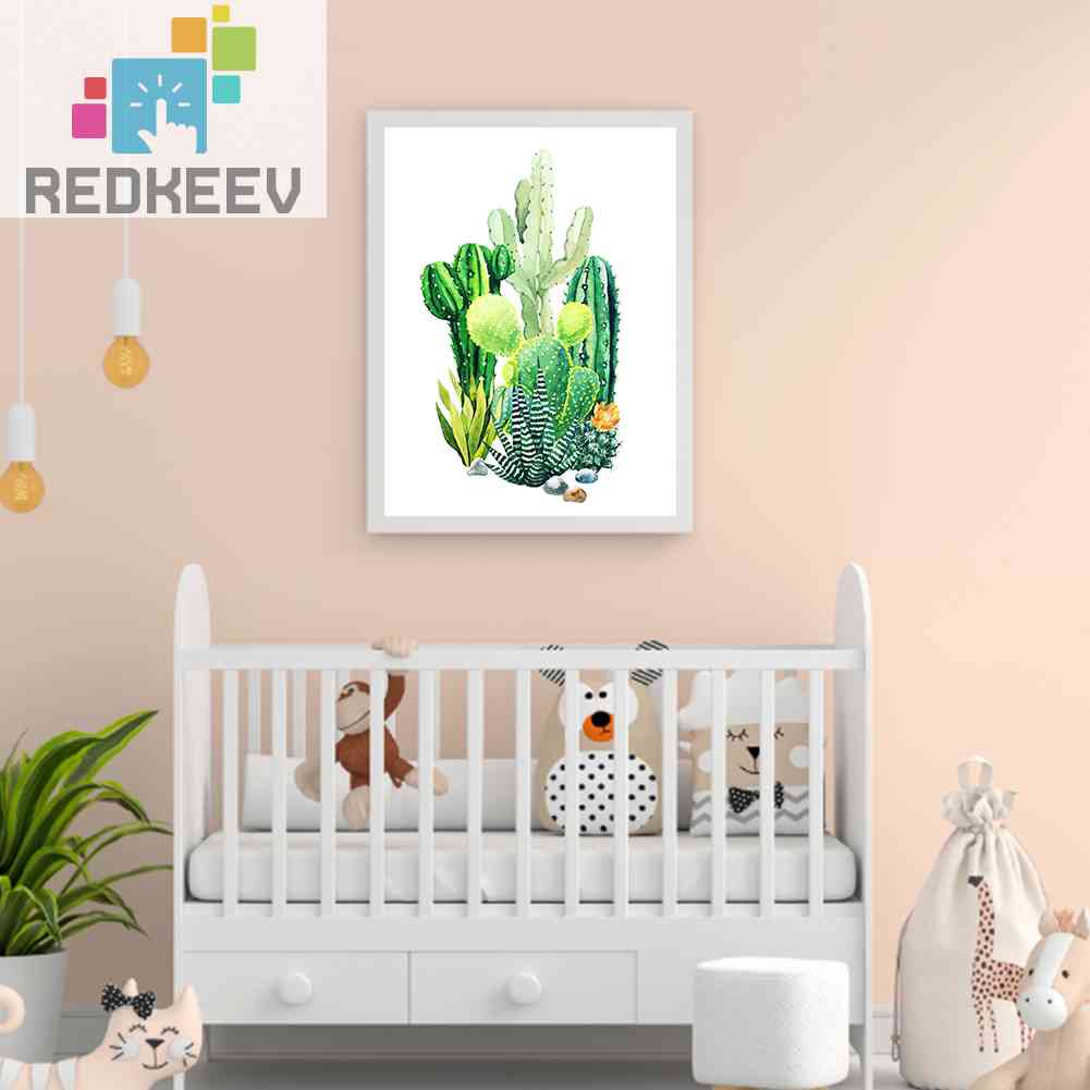 Bộ Tranh Đính Đá 5D Tự Làm Hình Cây Xương Rồng Xanh Lá