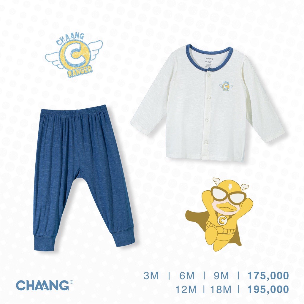 [Chaang 2021] Bộ dài sơ sinh cúc giữa Hero Chaang, quần áo trẻ em.