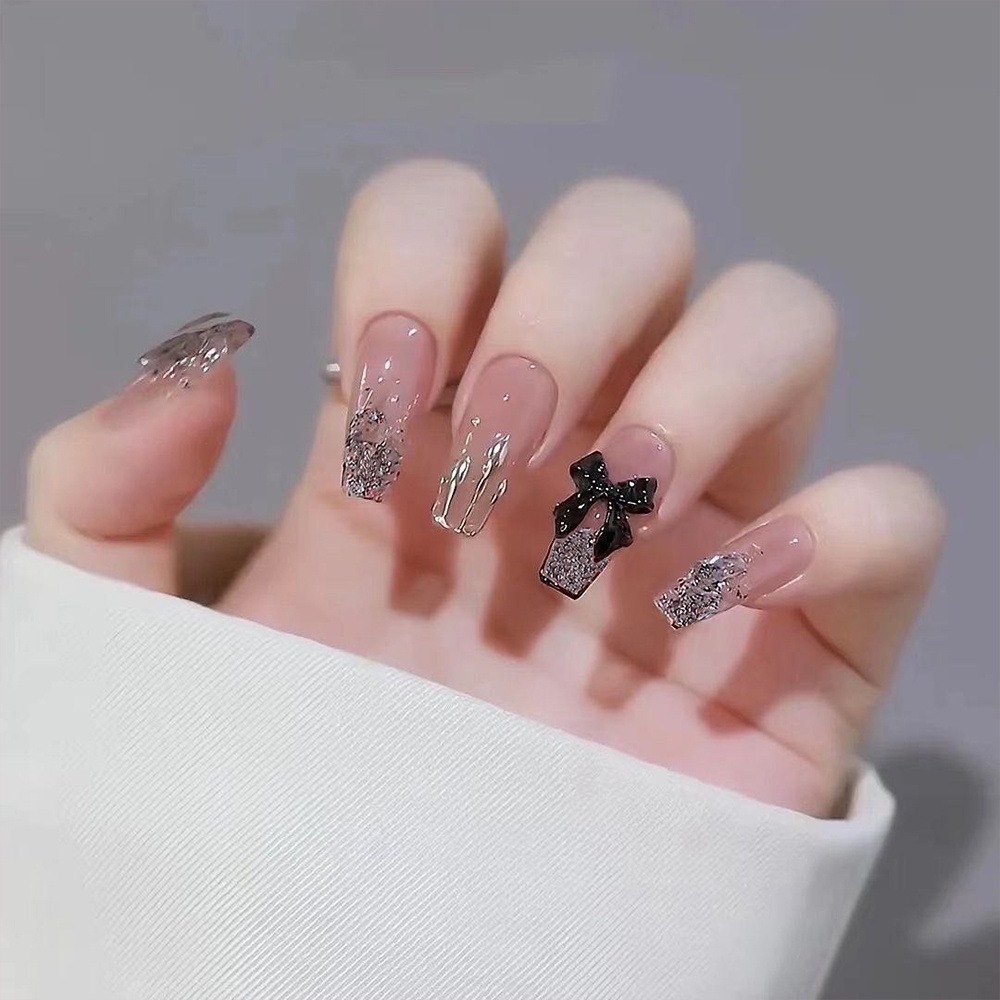 2405 YUKEHUI bộ móng tay giả set móng giả trong suốt móng tay giả đính nơ móng tay giả dài đính đá móng giả đẹp bộ móng tay giả đính đá móng tay giả đính đá ngắn   móng tay giả kèm keo  móng giả thiết kế