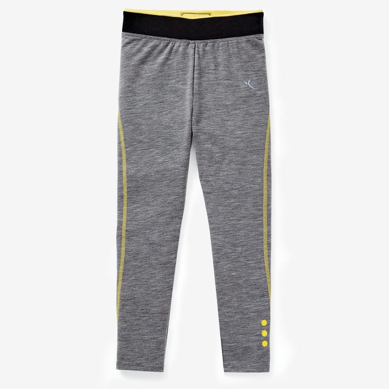 Legging tập gym trẻ em Decathlon DOMYOS 500 cho bé gái - Xám trung tính/Vàng