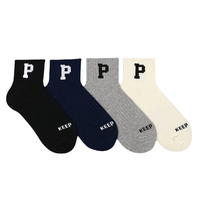 [Tonashoe] Tất Cotton Thoáng Mịn Chữ P Unisex Nam Nữ