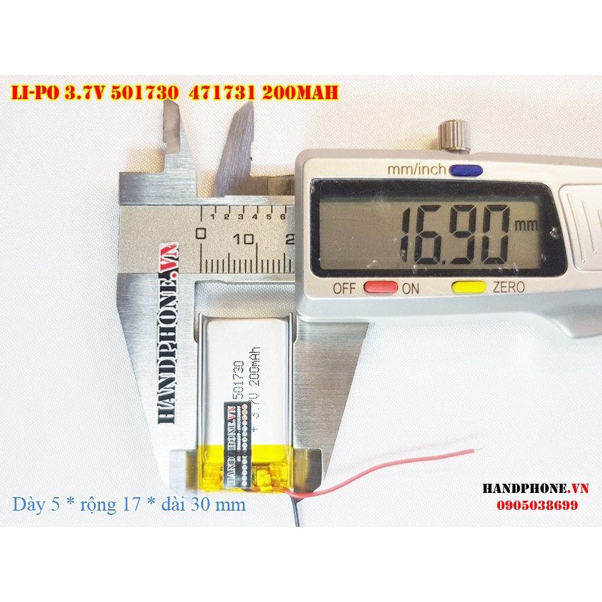 Pin Li-Po 3.7V 200mAh 501730 471731 (Lithium Polymer) cho tai nghe Bluetooth, loa Bluetooth, định vị GPS, máy nghe nhạc