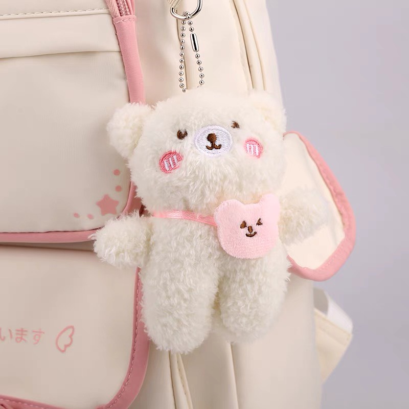 Móc gấu bông tim hồng treo balo túi xách, trang trí siêu cute