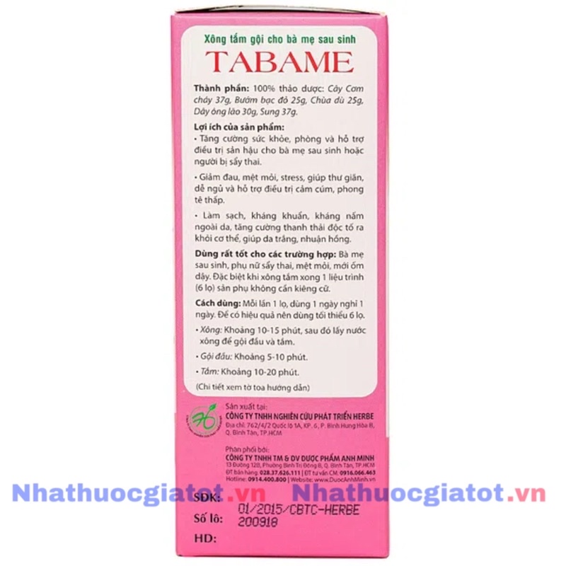 TABAME Nước Tắm Gội Thảo Dược Cho Bà Mẹ Sau Sinh Và Cho Con Bú
