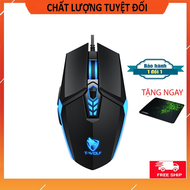 Chuột máy tính T-VOLF, chuột gaming có dây với thiết kế đơn giản, phục vụ các công việc văn phòng, học tập, giải trí