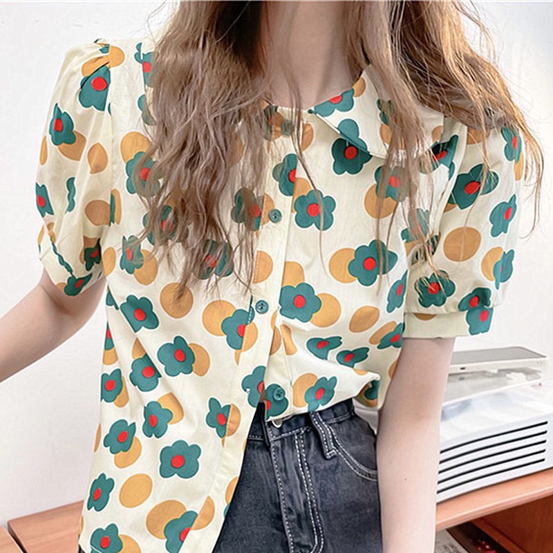Áo Sơ Mi Ngắn Tay Cổ Bẻ In Họa Tiết Hoa Phong Cách Cổ Điển Thời Trang Dành Cho Nữ