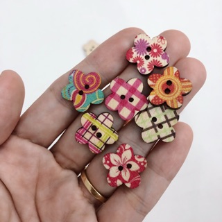 Set 10 nút gỗ in hoa vintage