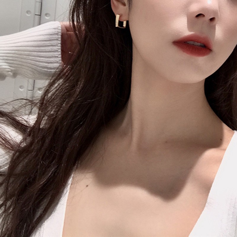 Khuyên tai kim loại dạng hình vuông độc đáo cá tính hợp thời trang A246