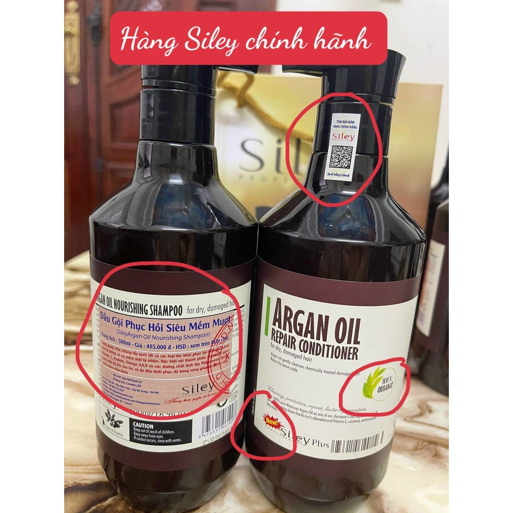 [ Siley Chính Hãng ] Tặng Tinh Dầu - Bộ Dầu Hội Xả Siley Argan Phục Hồi Tóc Hư Tổn 500ML*2 Của Pháp