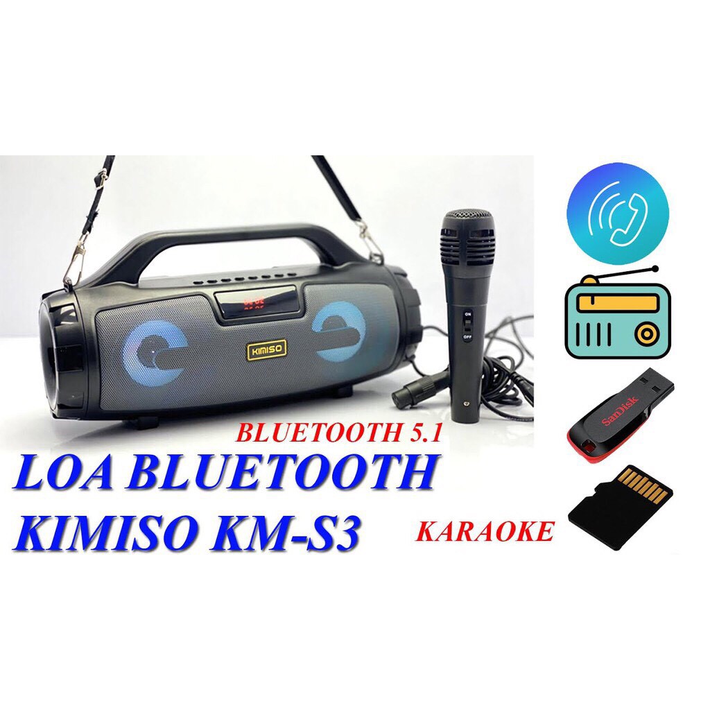 [TẶNG KÈM MICRO] Loa karaoke xách tay Kimiso S3, hát karaoke tiện mang đi du lịch, dã ngoại - âm thanh đẳng cấp