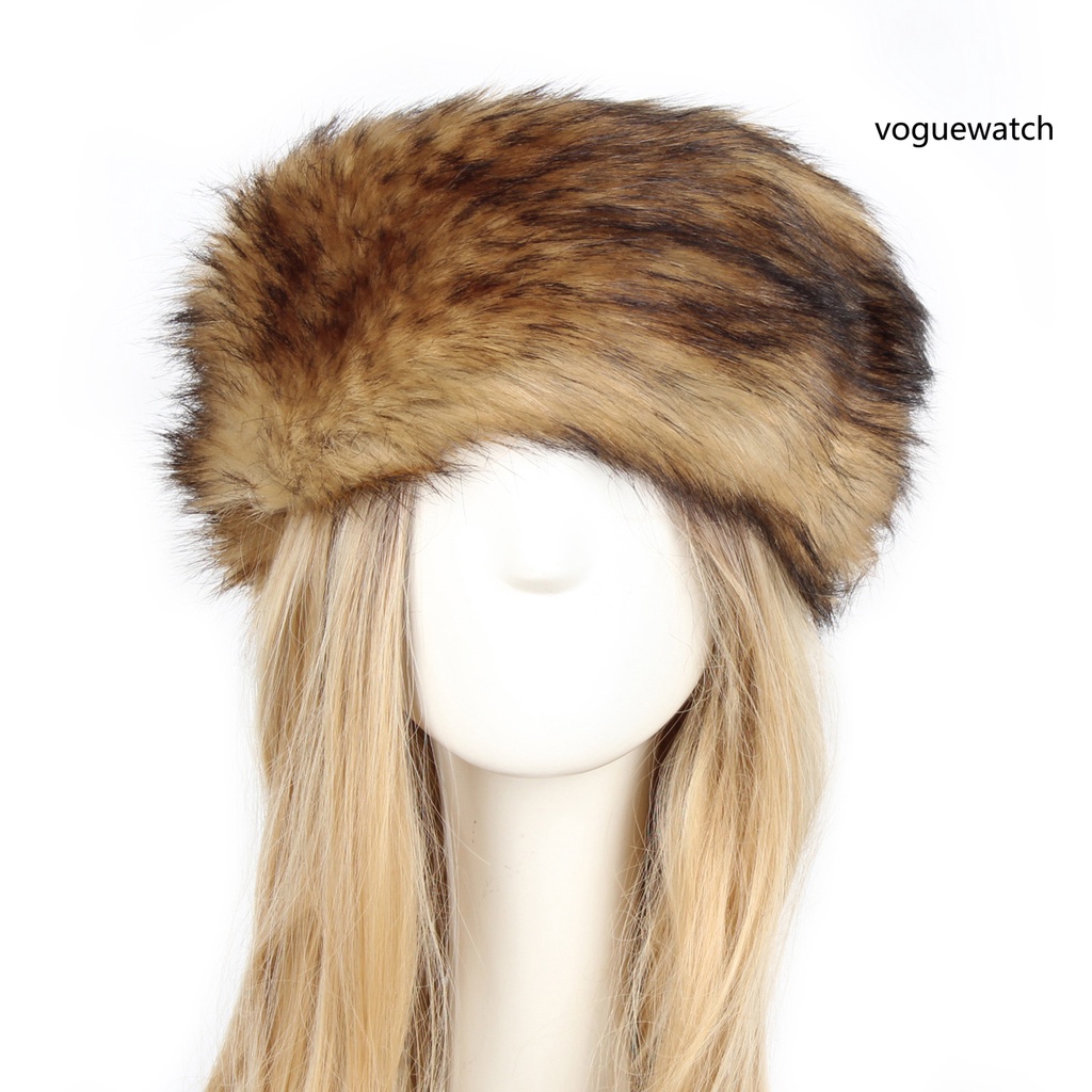 [VOG2] Mũ Turban Rộng Vành Phối Lông Giả Dày Dặn Trượt Tuyết Cho Nữ