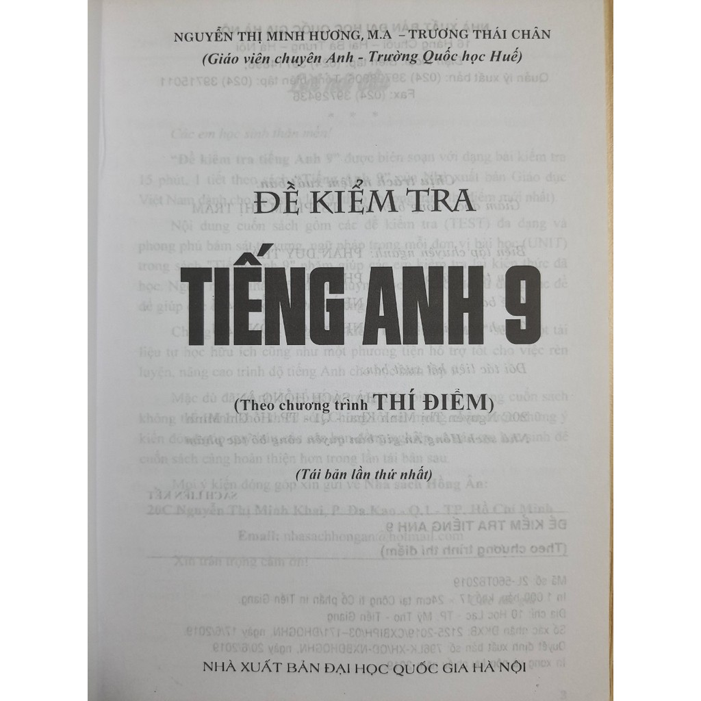 Sách - Đề kiểm tra Tiếng Anh 9 - Theo chương trình thí điểm