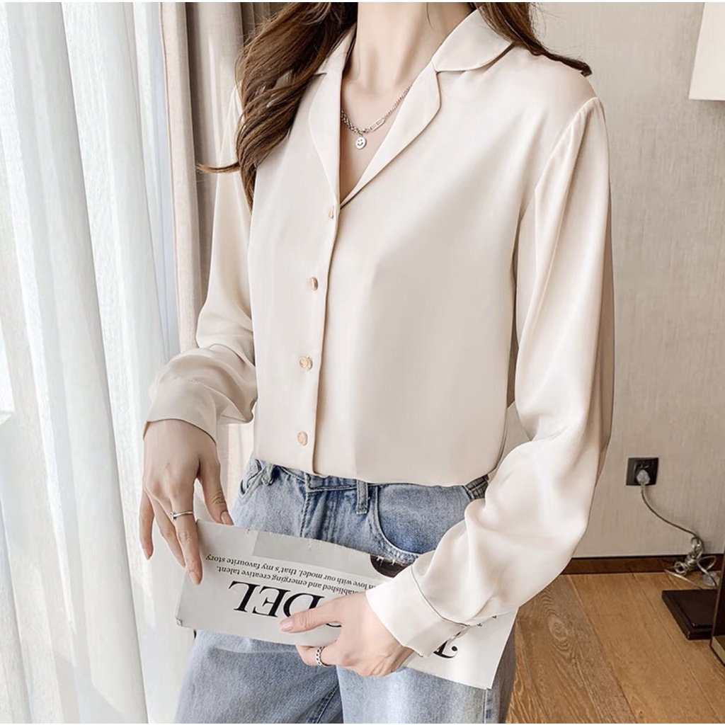 [Ảnh thật/Video] Áo sơ mi trơn dài tay công sở cổ vest nhiều màu