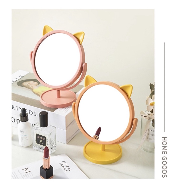Gương Trang Điểm Để Bàn Mini Hình Tai Mèo đế xoay