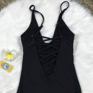 Bikini thun gân cổ V kín đáo