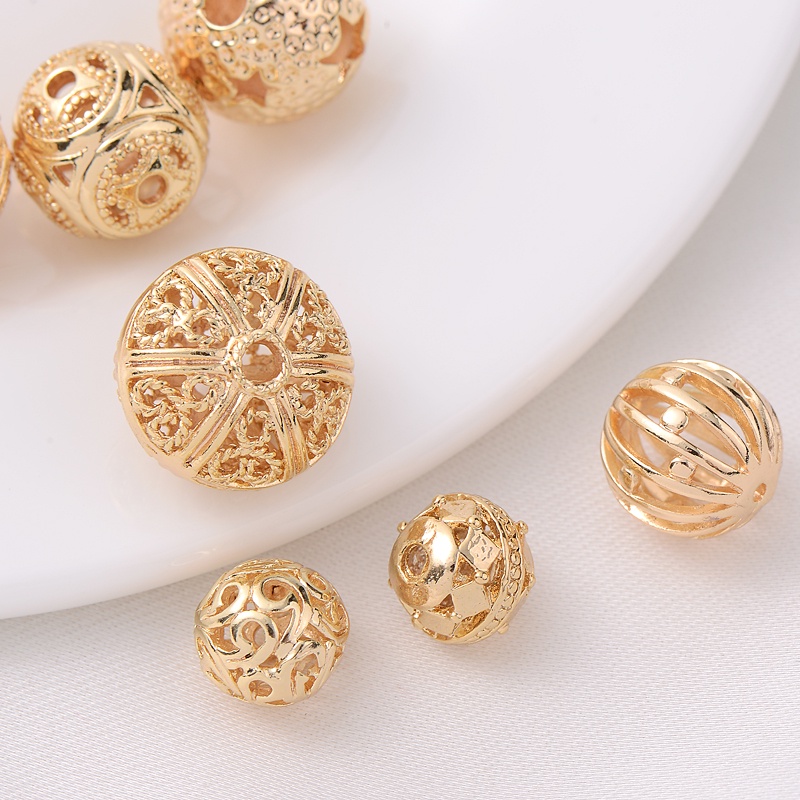 Phụ Kiện Hạt Làm Vòng Tay/Dây Chuyền Bằng Đồng 14K Hình Quả Cầu Rỗng Màu Vàng Kim diy