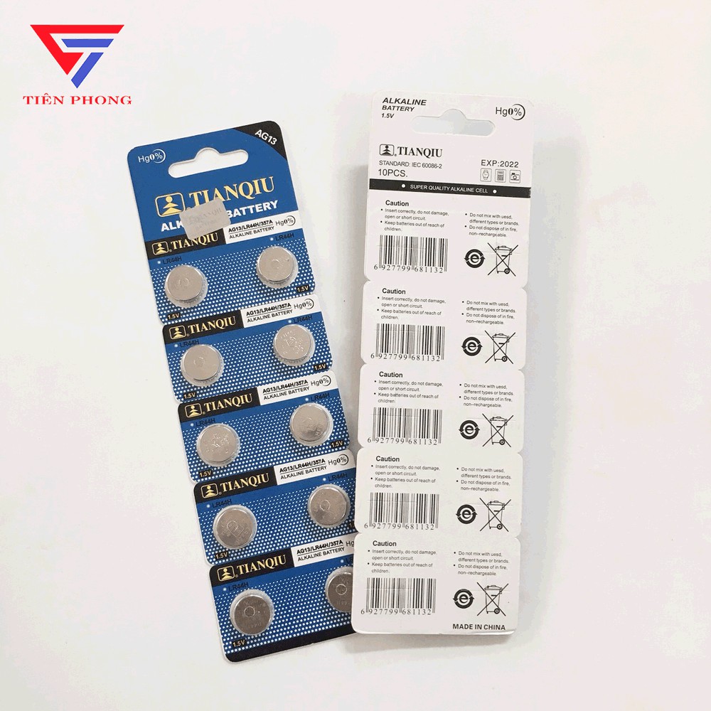 Pin AG13 LR44 357 TianQiu VỈ 10 VIÊN chính hãng dùng cho nhiều thiết bị,...