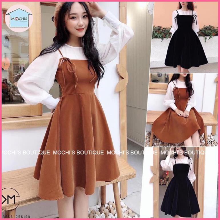Váy đầm bánh bèo nữ đầm xòe tiểu thư, tay bồng váy hai dây mẫu đẹp mặc kết hợp hoặc mặc rời đều được -M013 ྇ ་