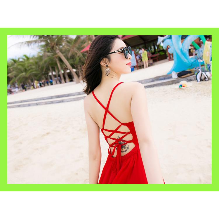 Đầm maxi dự tiệc hoặc đi biển cao cấp đan dây lưng phù hợp phong cách mùa hè có 3 màu như hình (trắng,đỏ,đen) | BigBuy360 - bigbuy360.vn