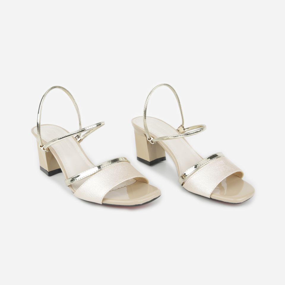 Giày Sandal Cao Gót Hạnh Dung HD2788BI ( Màu Kem - Đen )