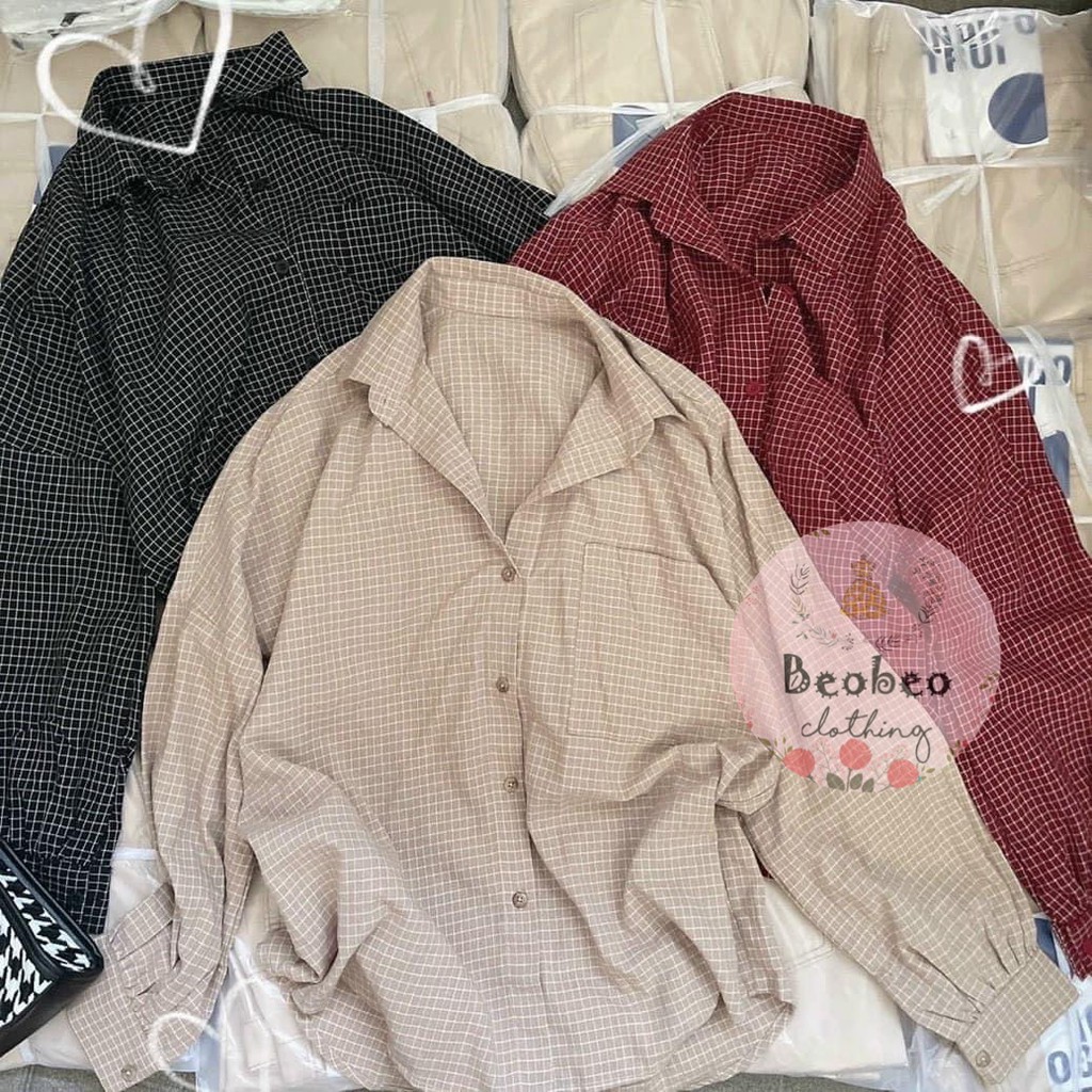 Áo sơ mi oversize tay phồng kẻ sọc 3 màu ulzzang
