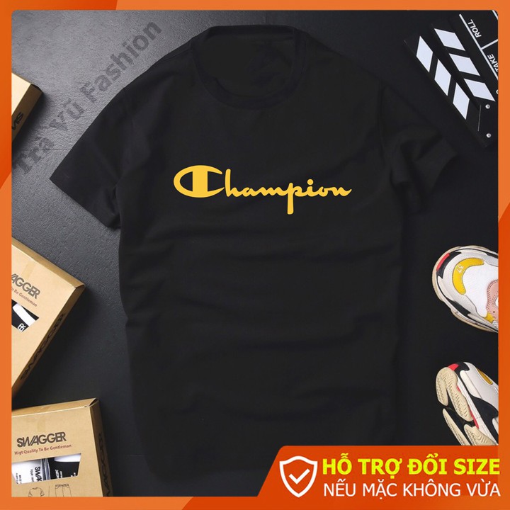 Áo thun nam, áo phông ngắn tay Trà Vũ cổ tròn, chất mịn mát phối Chanpiion CZ61