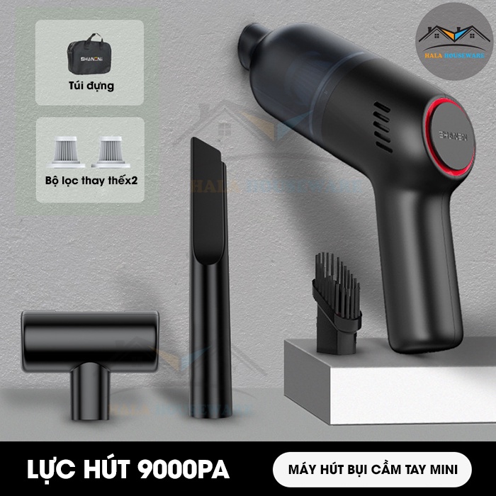 Máy hút bụi cầm tay không dây mini , hút bụi ô tô, sofa, giường, tủ lực hút mạnh 9000PA, hút liên tục 30phút