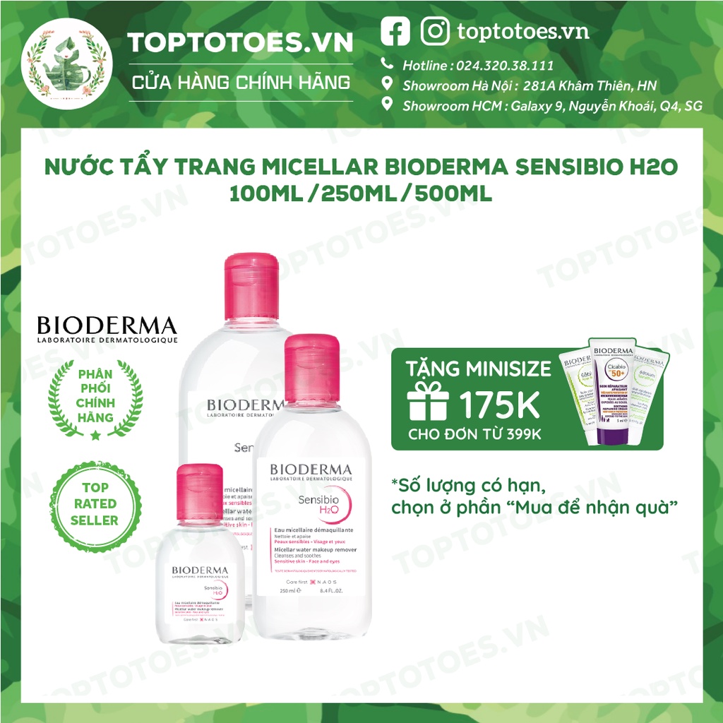 Nước tẩy trang Bioderma hồng Micellar Sensibio H2O cho da nhạy cảm 100ml/ 250ml/ 500ml [NHẬP KHẨU CHÍNH HÃNG 100%]