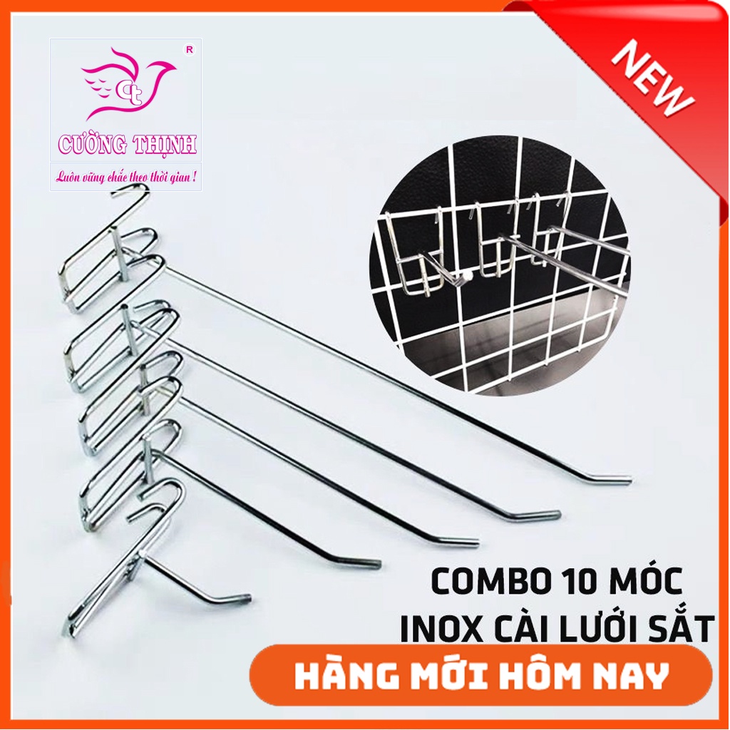 Combo 10 Móc Treo phụ kiện, kệ siêu thị, phụ kiện điện thoại inox, kệ lưới cài lưới treo khung,,,