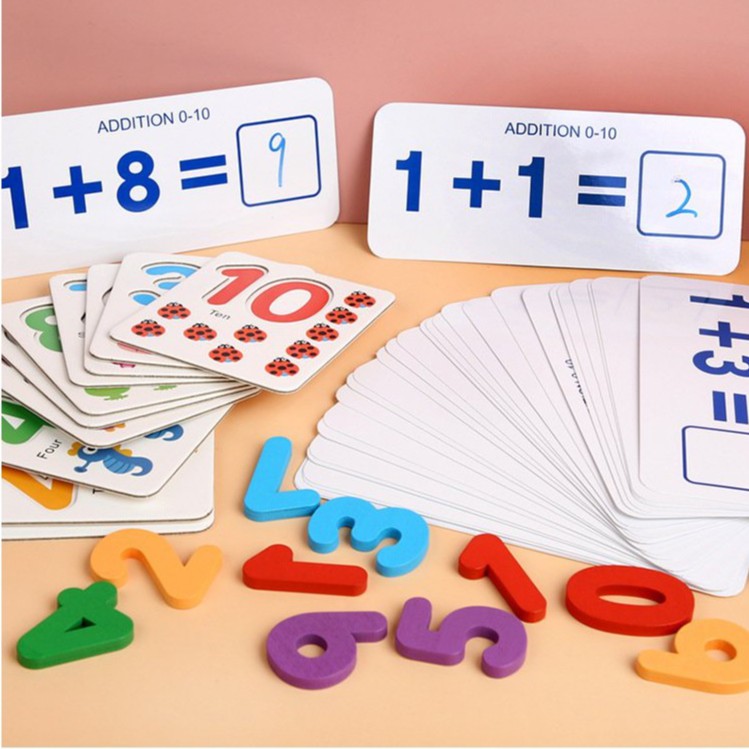 Đồ Chơi Toán Học Montessori - Bộ Thẻ Học Ghép Số Kèm Que Tính Giúp Bé Học Đếm,Tư Duy Thông Minh