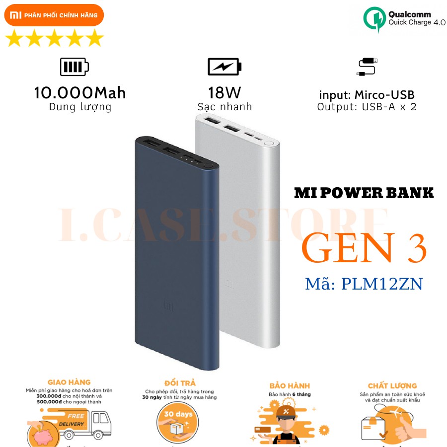 Sạc dự phòng Xiaomi10000mAh/20000mAh Gen 3 Bản Sạc Nhanh 2019 – Xiaomi Mi 18W Fast Charge Power Bank I.CASE [vthm9] | BigBuy360 - bigbuy360.vn