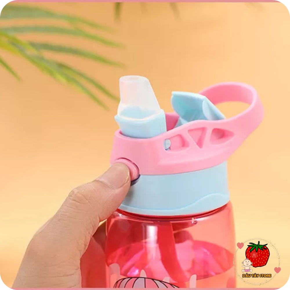 Bình nước cute có ống hút, Bình đựng nước cho bé đi học đi chơi 450ml cho bé trai bé gái - DT69