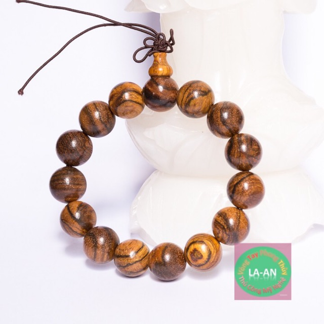 Vòng tay gỗ Hoa Kỳ Nam Trầm Hương Indonesia (Trầm Indo) 15-16mm thơm ngát vân gỗ tuyệt đẹp