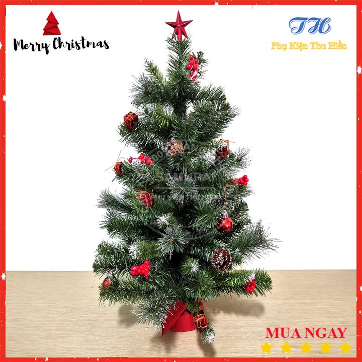 Cây thông noel mini để bàn 40cm, 60cm, 75cm trang trí giáng sinh 3 Loại Lá Gắn Trái Thông Có Trang Trí Và Ngôi Sao Đỉnh