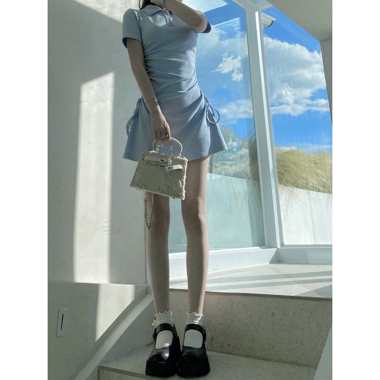 V038 Đầm Polo Dúm Eo Rút Dây Nữ freeship extra Váy body dáng ôm màu pastel kiểu năng động đường phố hàn quốc sexy đẹp