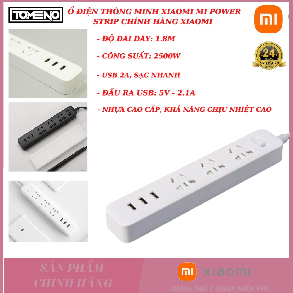 Ổ Cắm điện đa năng xiaomi thông minh kiêm sạc USB 3 cổng , công suất 2500W , chống giật , chịu nhiệt , an toàn dễ dùng