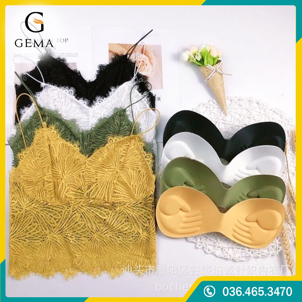 Áo Ren 2 Dây Croptop, Áo Sợi Bún Hai Dây Ren Có Mút Đệm tôn vòng 1