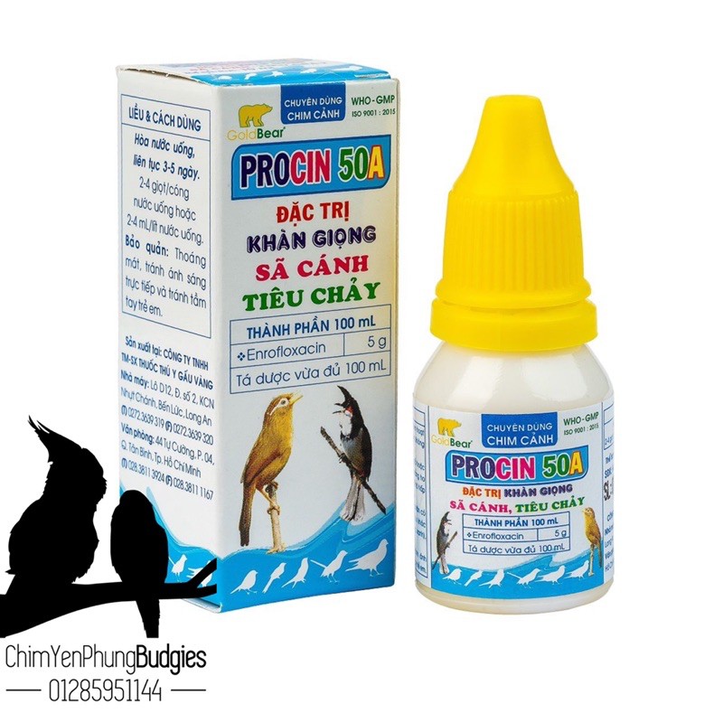 1 chai 10 ml PROCIN 50A Dùng cho chim cảnh khàn giọng.