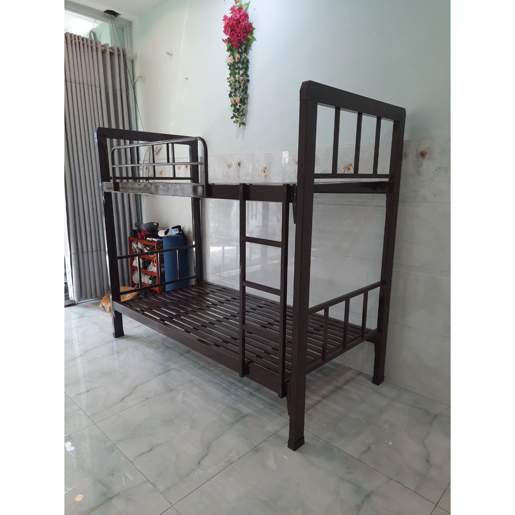 Giường sắt hộp 2 tầng sơn tĩnh điện bền đẹp không rỉ sét,Ngang : 1m2x1m2( Tầng Dưới – Tầng Trên)