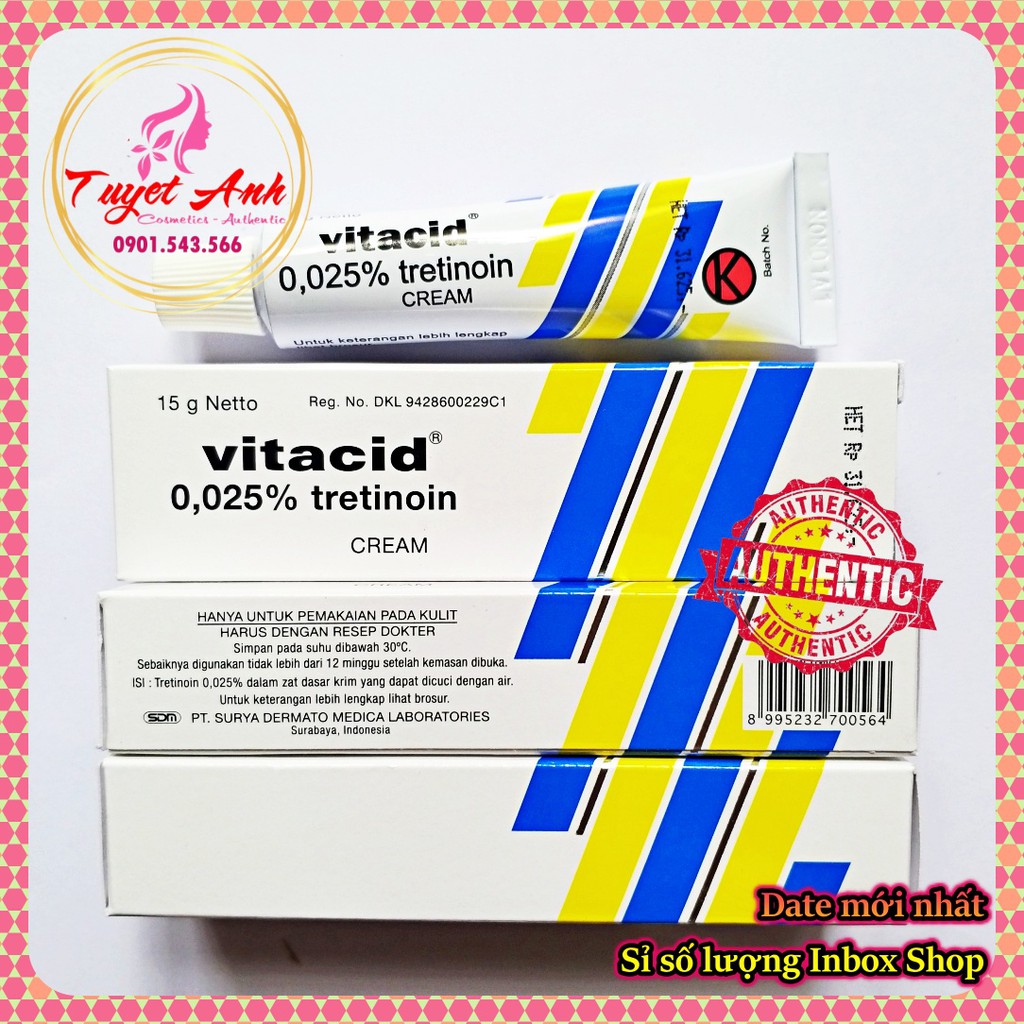 [AUTH - date mới] Vitacid Tretinoin 0.025% - Kem hỗ trợ giảm mụn và chống lão hoá da